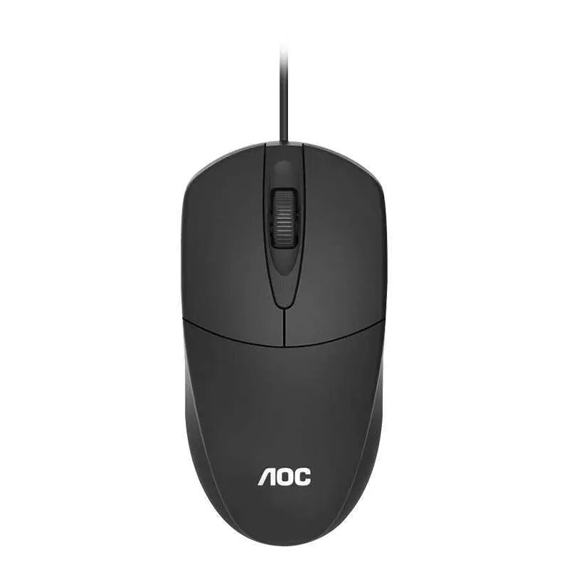 Black wired USB photoelectric mouse MS121 on a desk for home office or business use