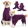 Four-leg polar fleece dog coat with high collar in dark grey or wine red colour options