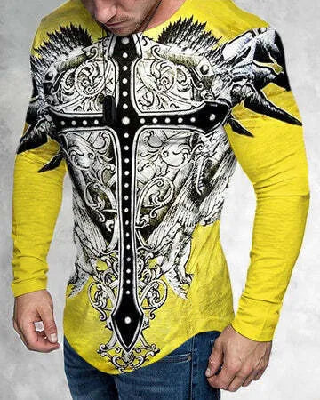 Men's 3D print graphic crew neck T-shirt in slim fit, polyester, cartoon pattern, size S to 6XL