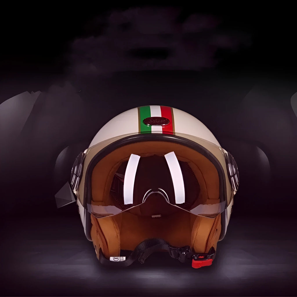 Lightweight ABS half helmet for battery cars in retro semi-covered design showing bright colour options