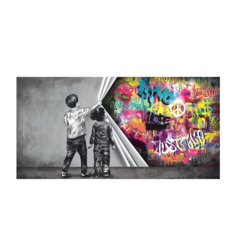 Children's graffiti abstract canvas print frameless wall art in modern style for kids room