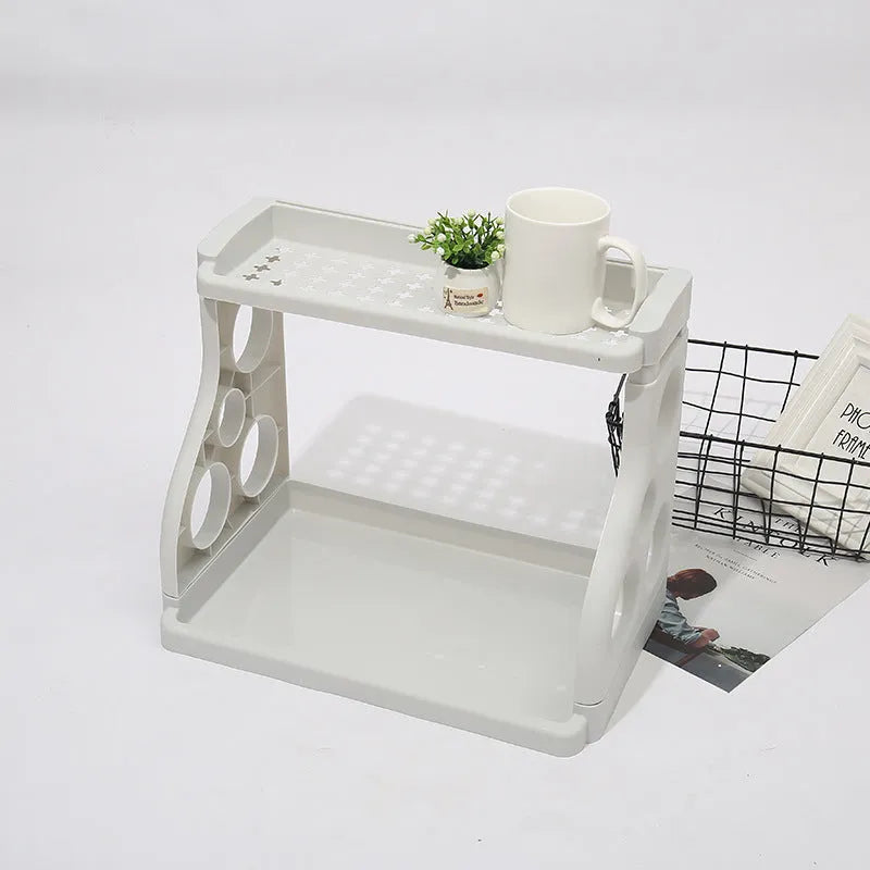 Foldable PP plastic kitchen storage rack in light grey colour with multilayer shelves