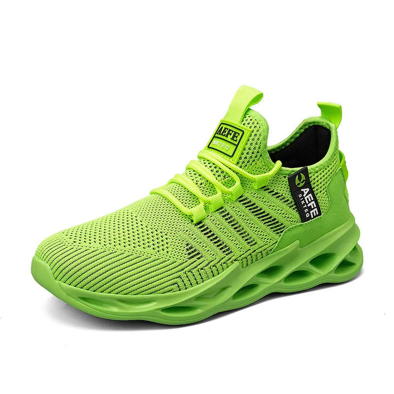 Men's black Korean style casual running shoes with mesh upper and cross strap details