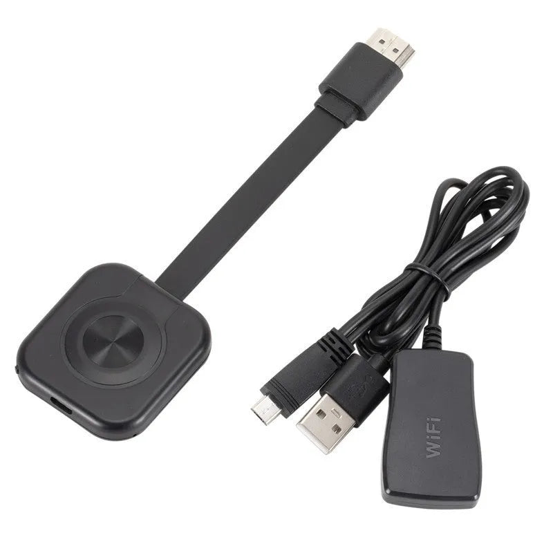 Wireless HDMI transmitter, compact 4.6 x 4.3 x 0.6 cm, for mobile same-screen projection with HDMI interface.