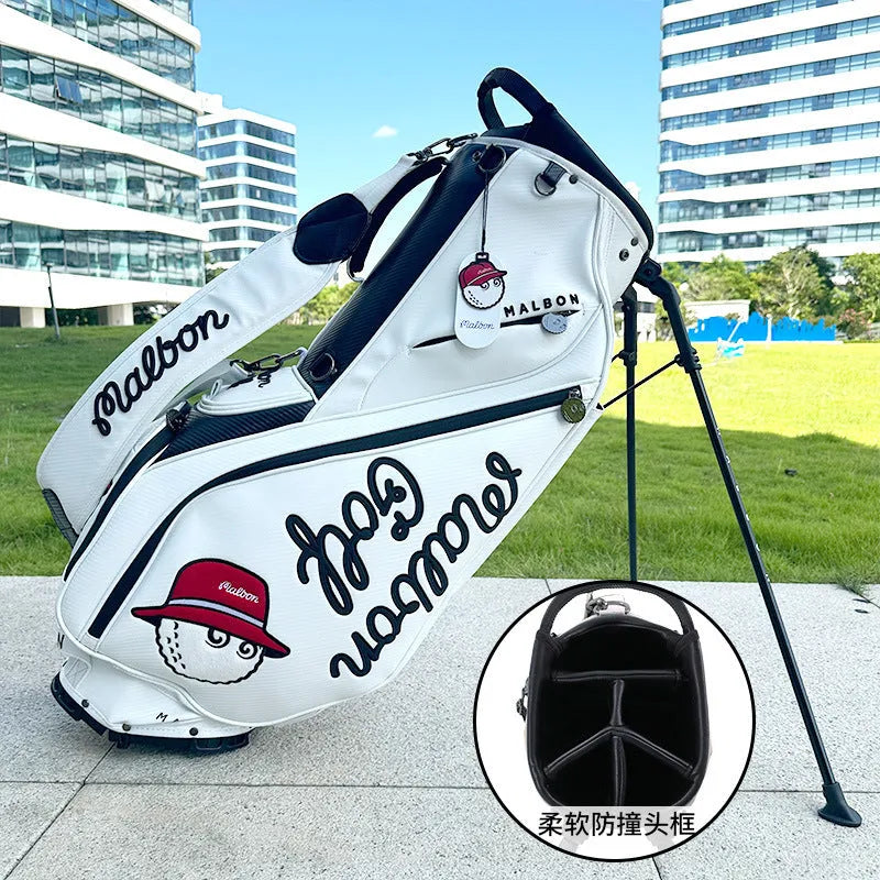 Waterproof leather golf bracket ball bag, 9 by 35 inches, in white, black, dark brown, or dark green