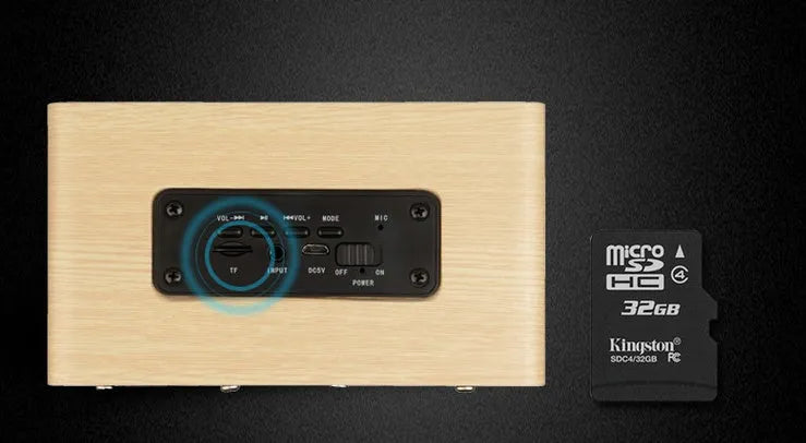 Wireless Bluetooth Speaker W5 with wood shell in redwood or yellow wood grain, USB and card playback, 6 hour battery