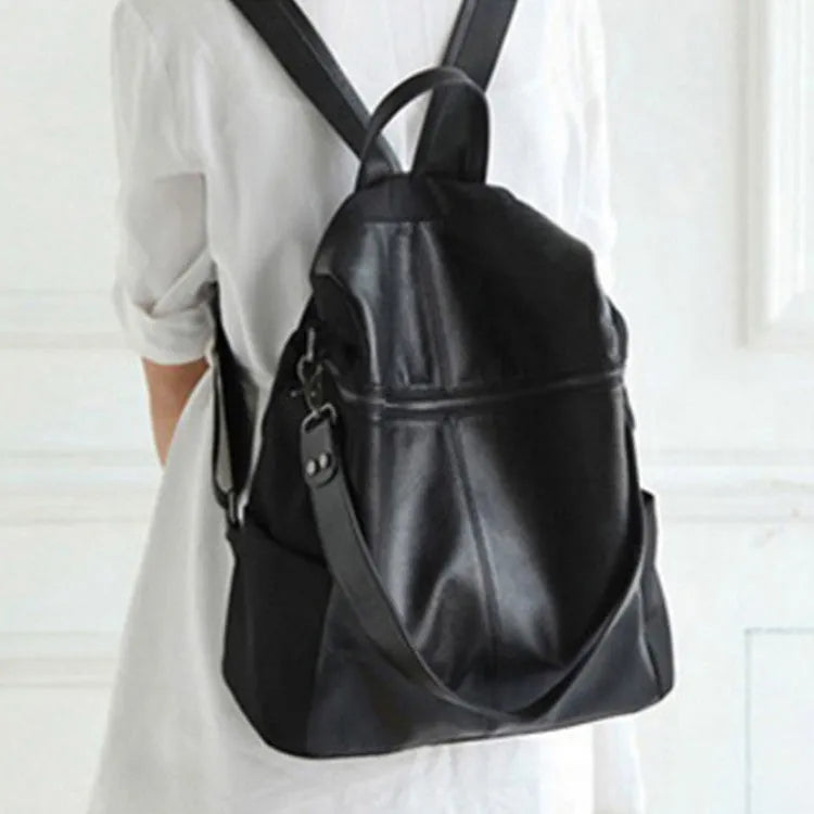 Genuine leather women's retro backpack with waterproof function and organised internal compartments
