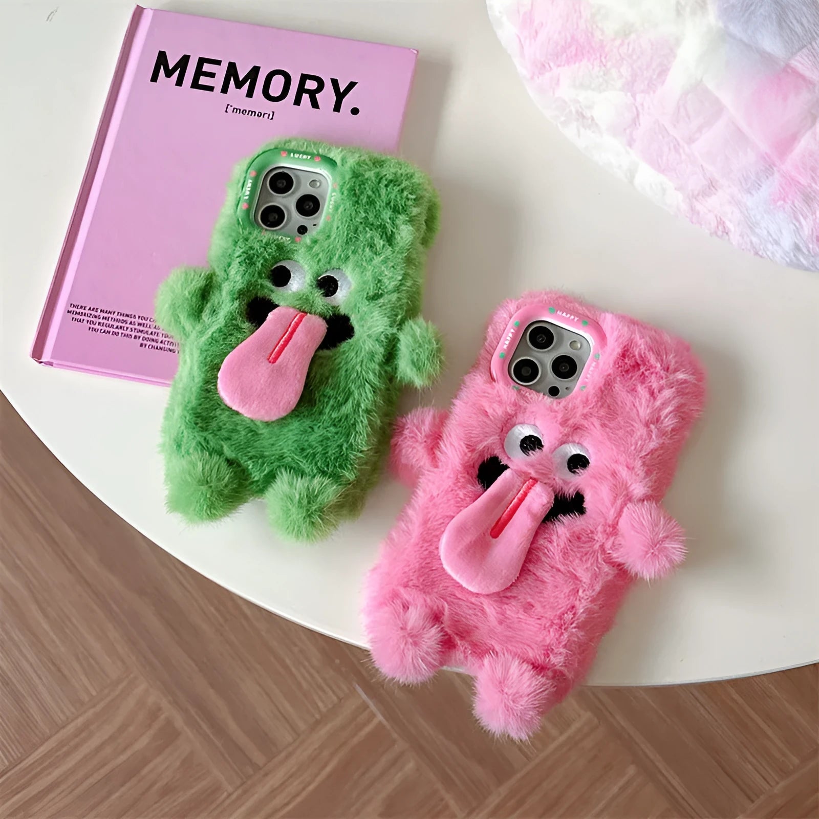 Pink and green cartoon monster silicone iPhone case with sticking-out tongue design