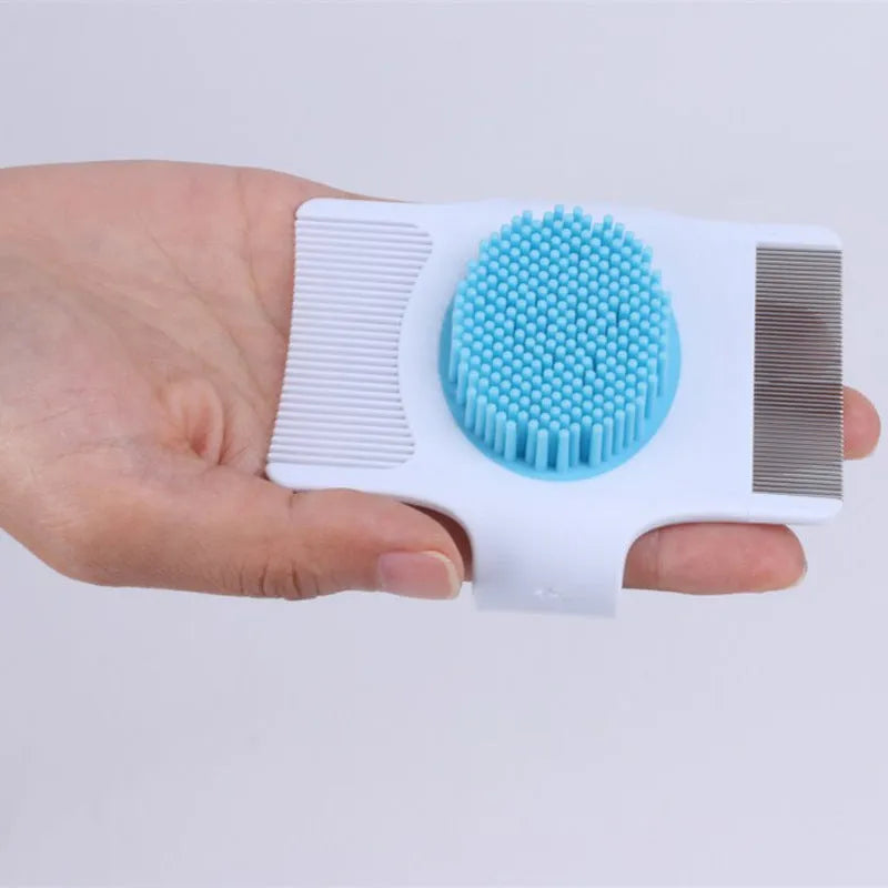 Blue multifunctional pet grooming comb with floating hair removal mechanism for dogs
