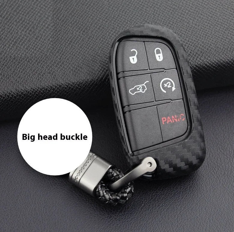 Silicone and carbon fibre pattern protective case for a Dodge Chrysler Fiat remote car key fob