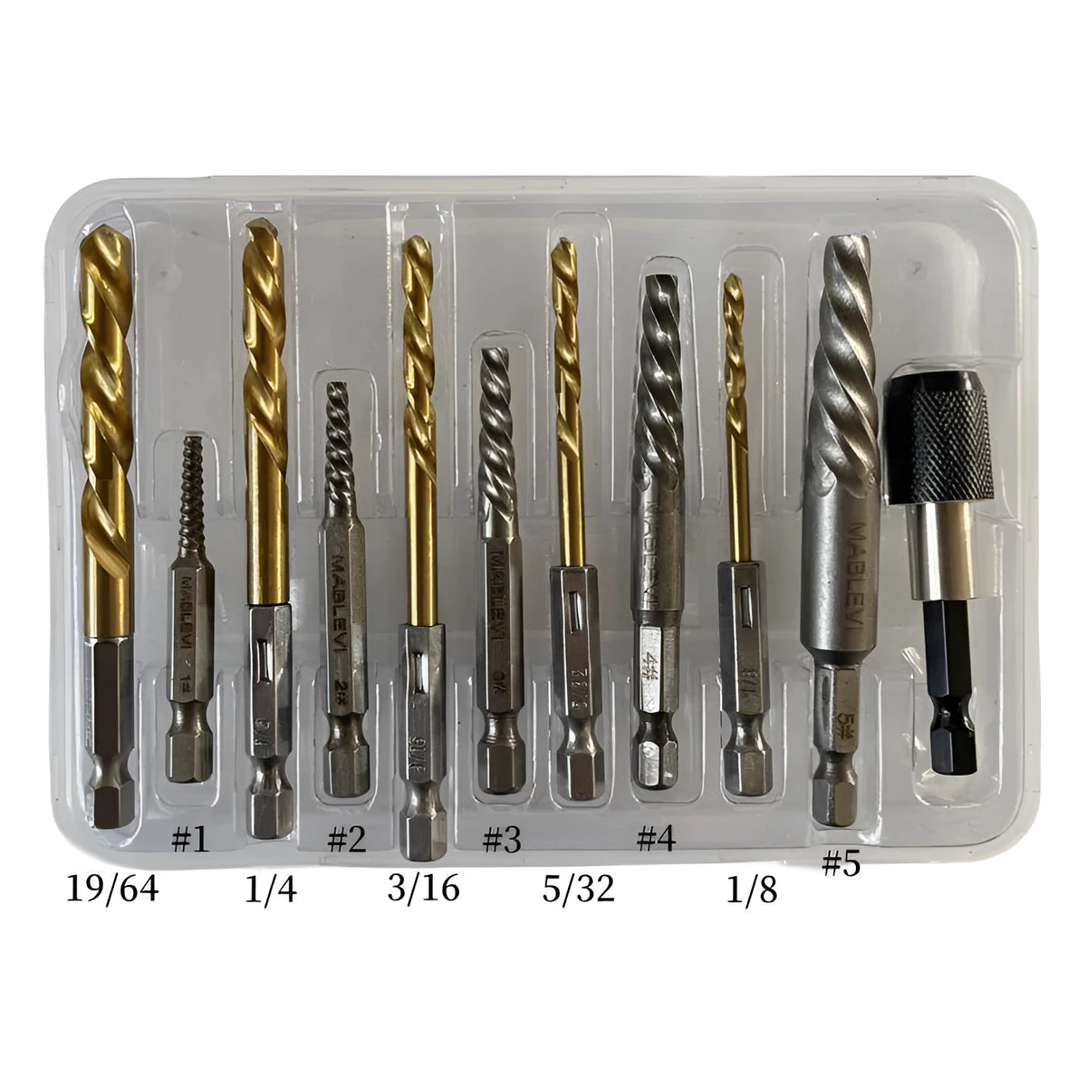 12-piece hexagonal handle screw extractor set in silver metal finish