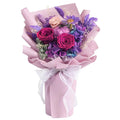 Preserved fresh flower rose bouquet in purple, gray blue, white, pink, or khaki, supplied as one bunch for gifting.