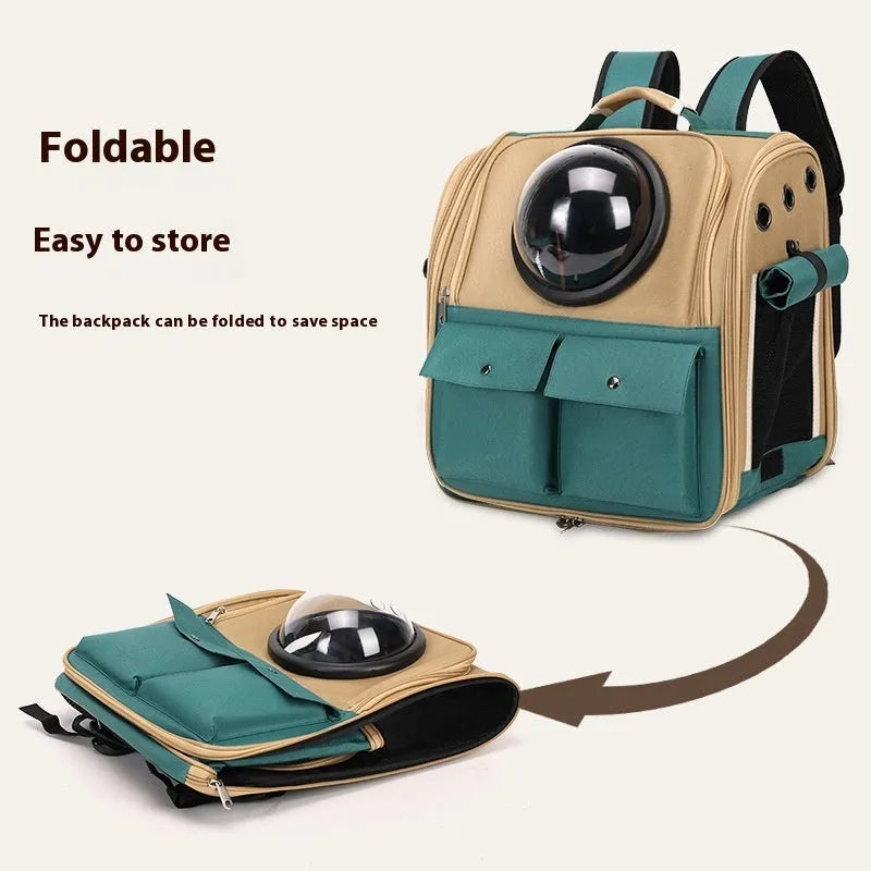 Solid-colour polyester cat space capsule backpack for cats up to 7.00kg, portable pet carrier bag