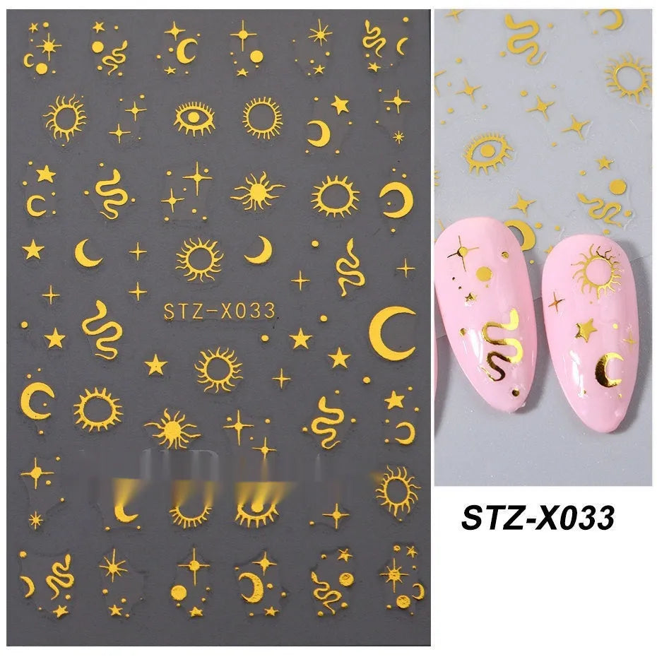Black and silver striped cartoon pattern nail stickers with plastic application tool