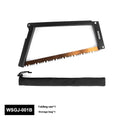 Black foldable outdoor survival saw with aluminium and nylon frame, showing folded design.