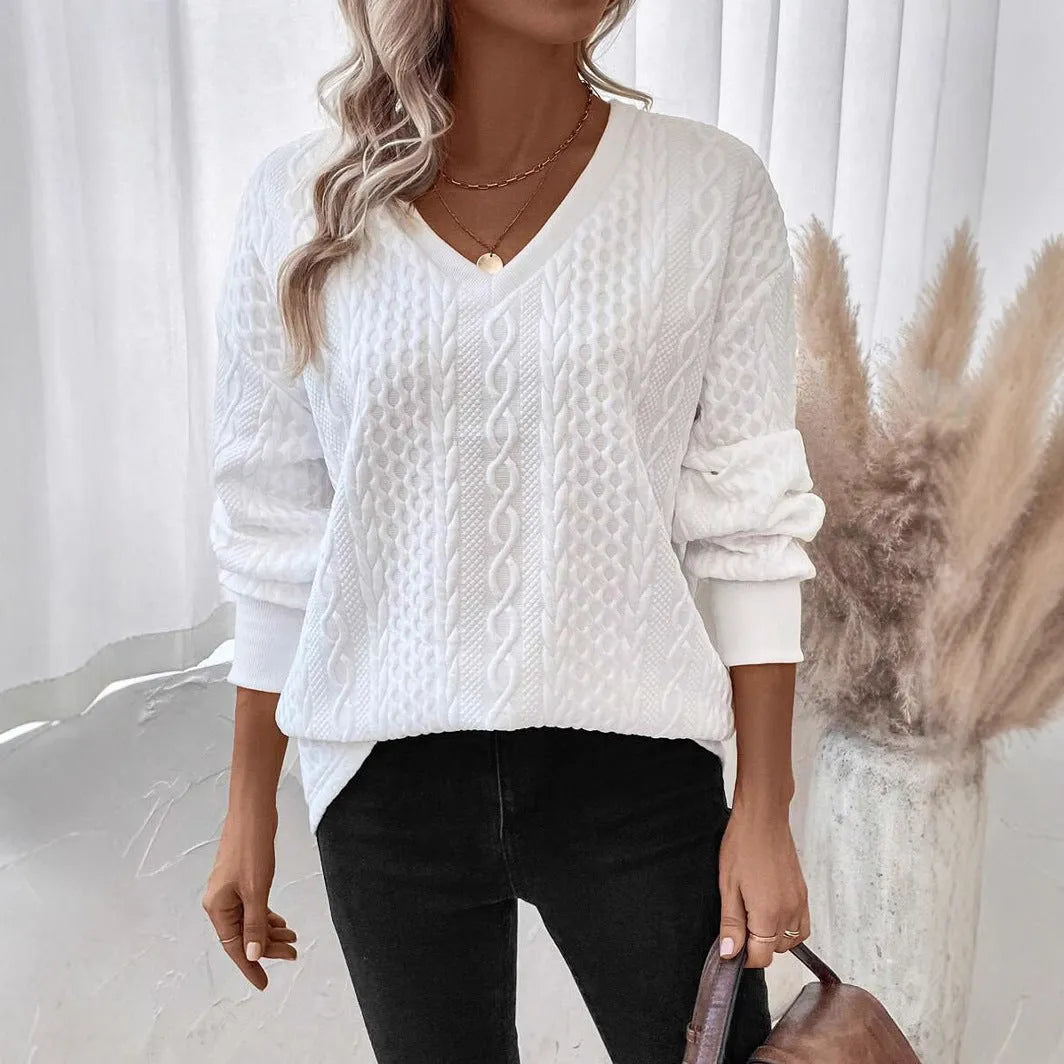 Loose fit milky white long sleeve T-shirt with casual styling and 3D pattern detailing