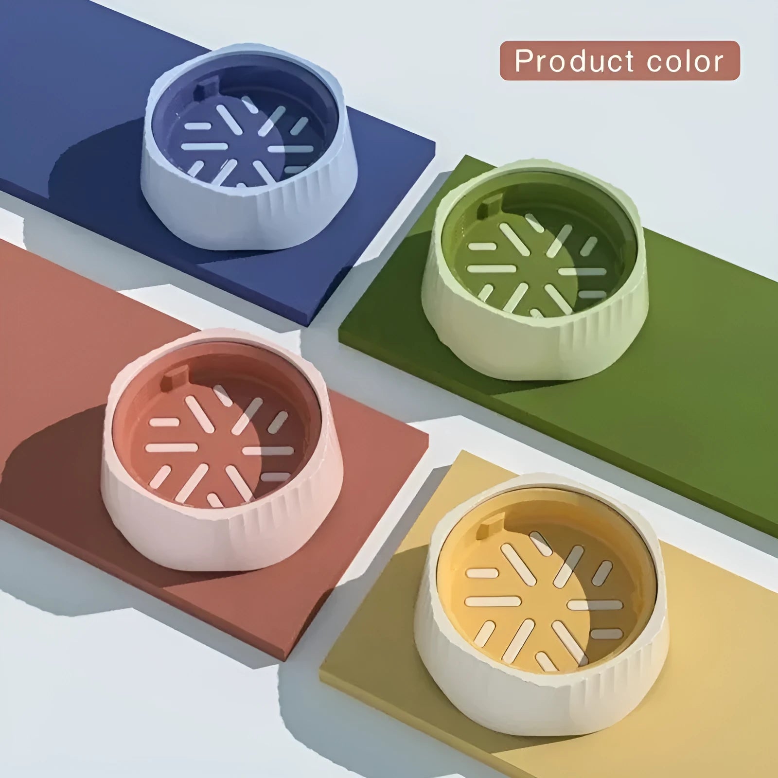 Detachable cat slow feeding bowl with obstacle ridges in blue, green, pink or white colour