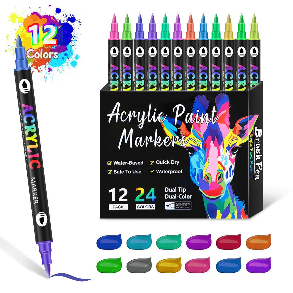 Double-headed acrylic marker pens with washable opaque ink in various colours for fabric and art projects