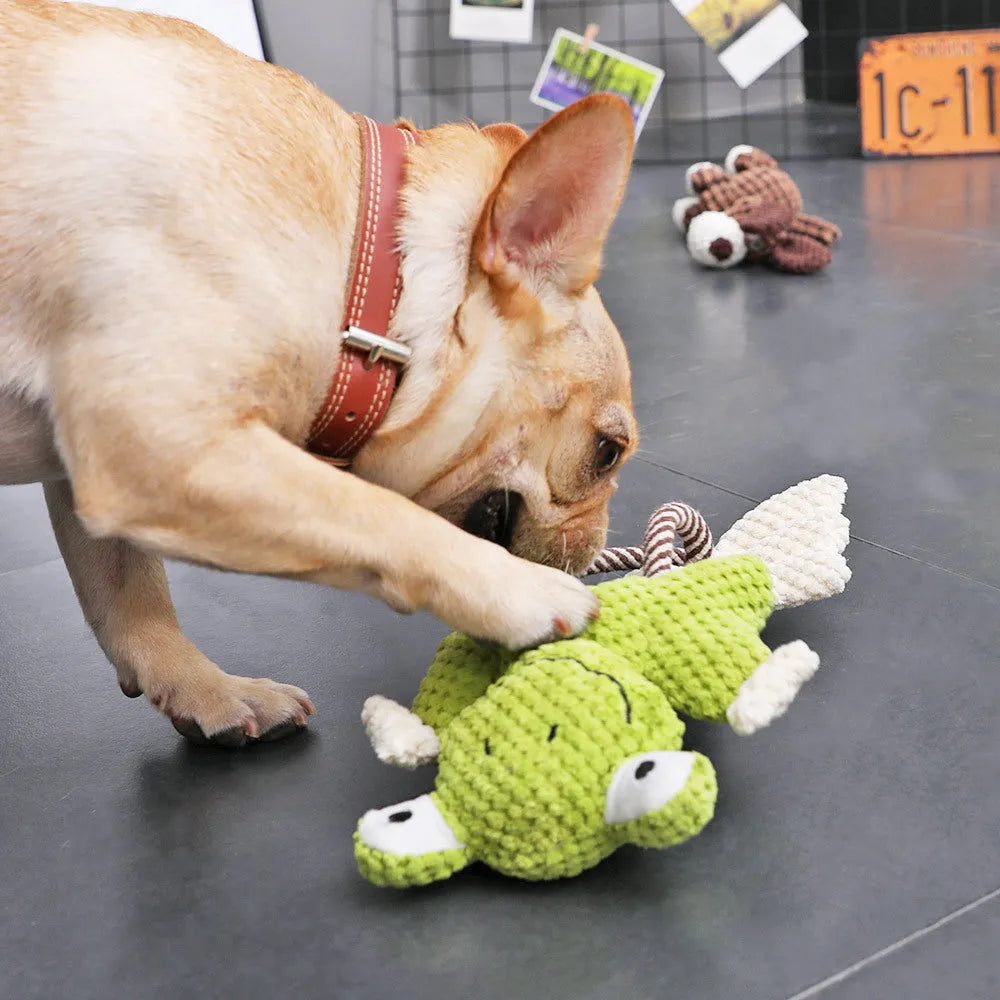 Pet vocal toy plush bite-resistant cut corduroy corn velvet cotton rope squeaky dog chew toy Crooked Neck Fawn Frog