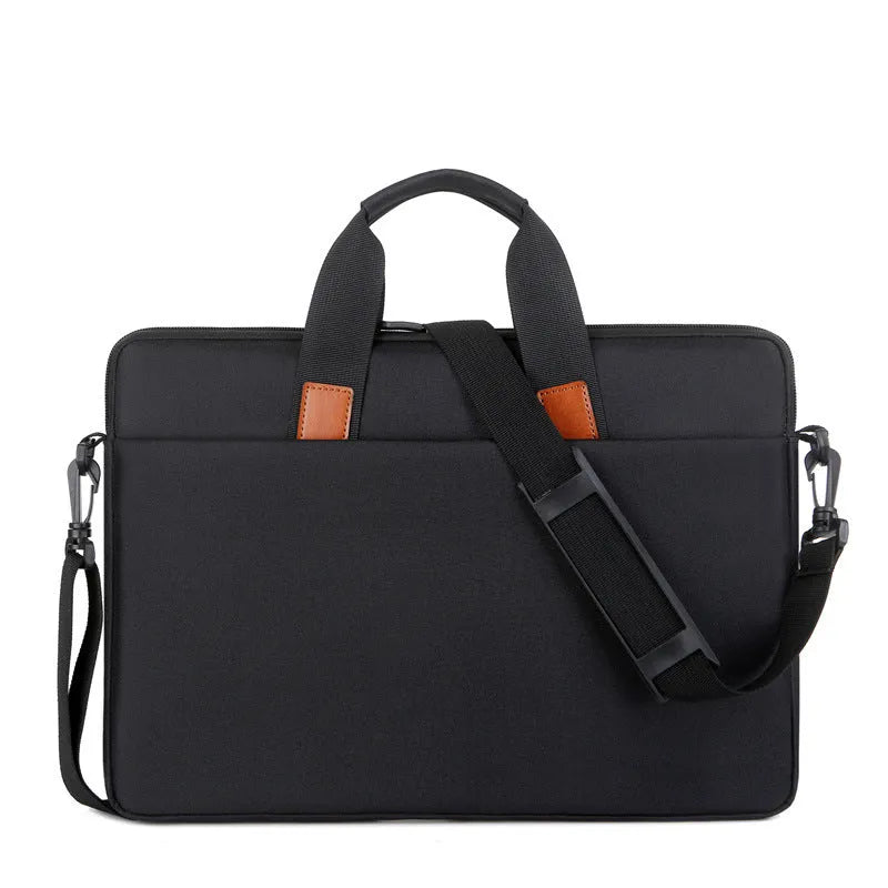 Black one-shoulder Oxford cloth laptop bag with large capacity and padded shoulder strap for 15.6 inch laptops