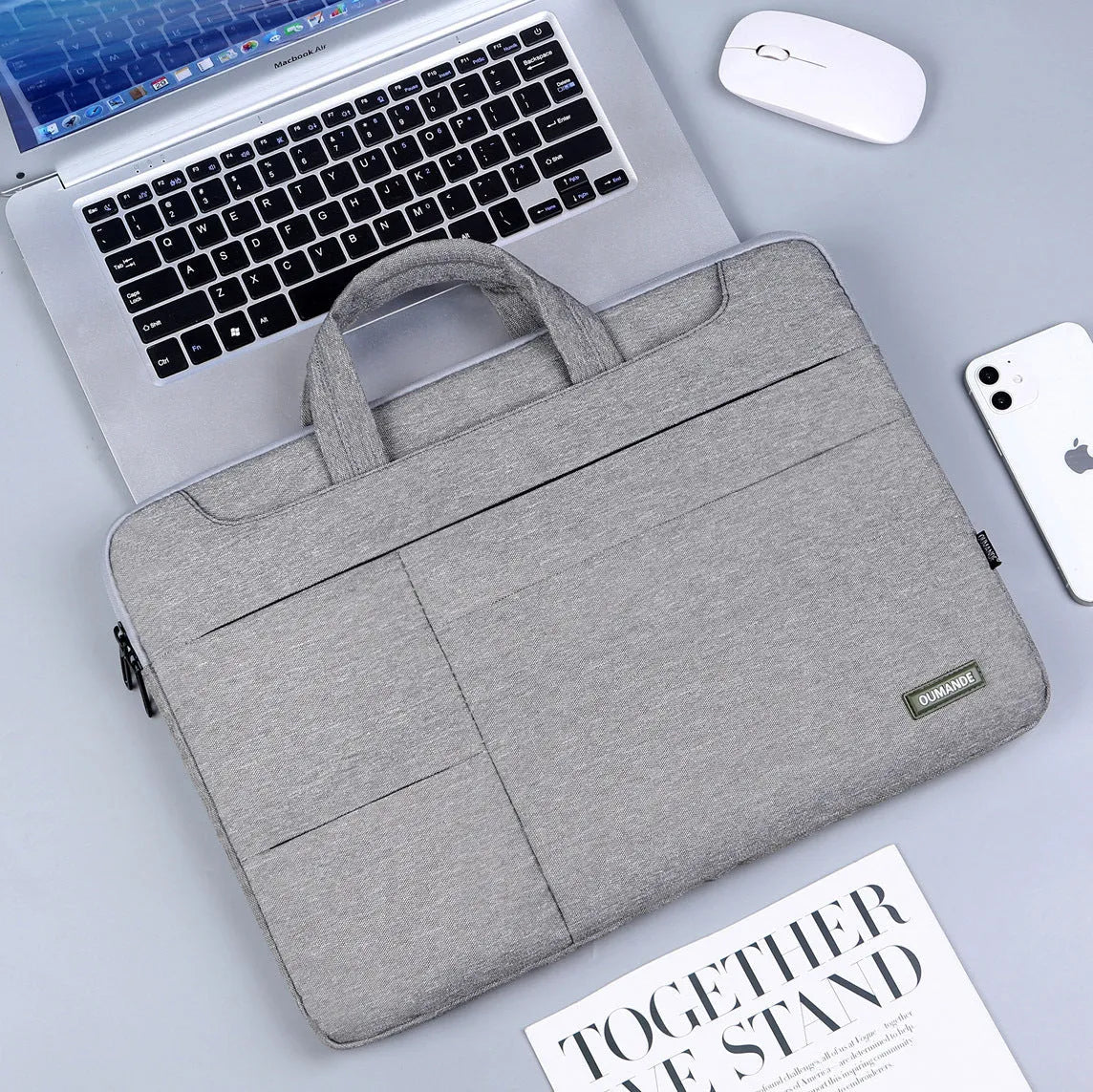 15.6-inch waterproof Oxford cloth laptop bag in dark grey with sewing line detailing