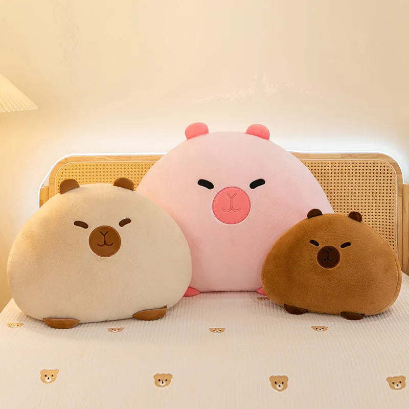 Brown capybara short plush cushion pillow with PP cotton fill on sofa
