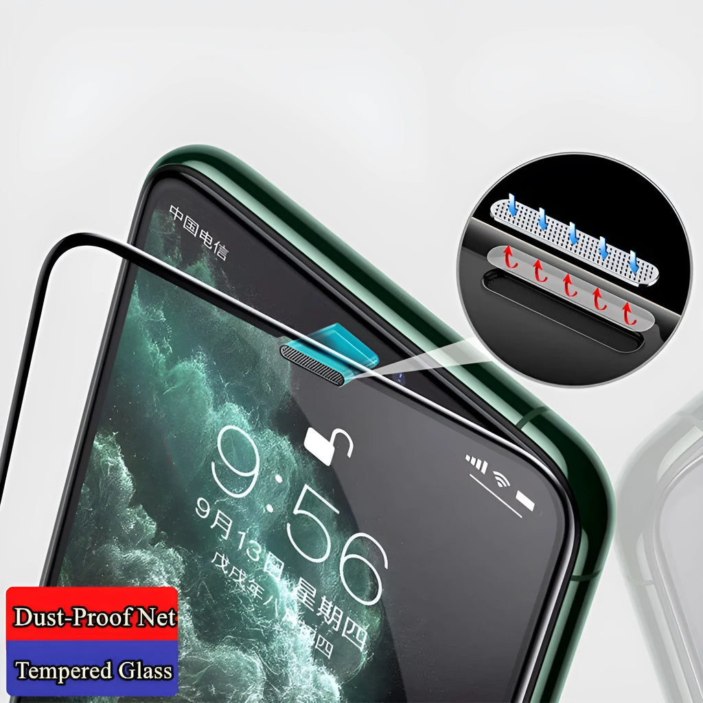 Full-cover tempered glass privacy screen protector for iPhone with dustproof net edge