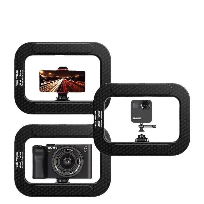 Rechargeable mobile phone fill-in light kit with adjustable colour temperature and desktop mounting bracket