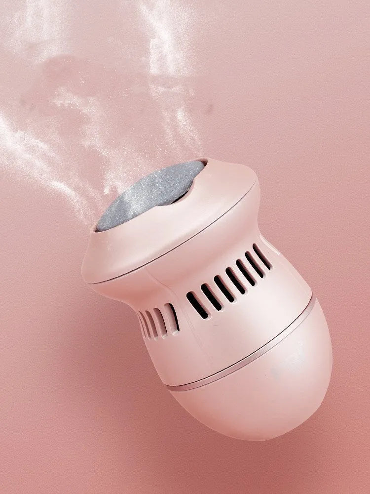 Beige electric foot file grinder with vacuum system and USB charging cable