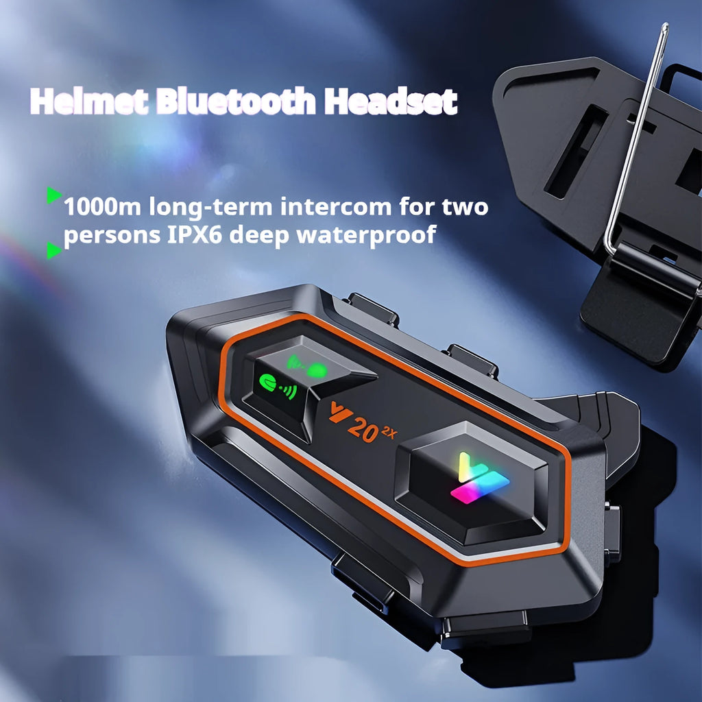 Motorcycle rider helmet Bluetooth headset in black with touch button controls and 1000mAh battery