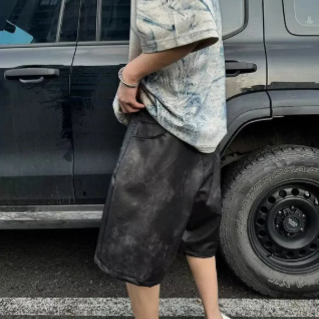 Korean loose fit round neck t-shirt with colourful screen-printed summer and tie-dye designs.