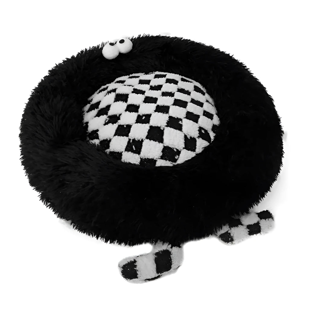 Plush circular pet nest bed for Shiba Inu dogs in black, pink, or yellow colours