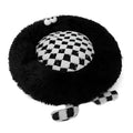 Plush circular pet nest bed for Shiba Inu dogs in black, pink, or yellow colours