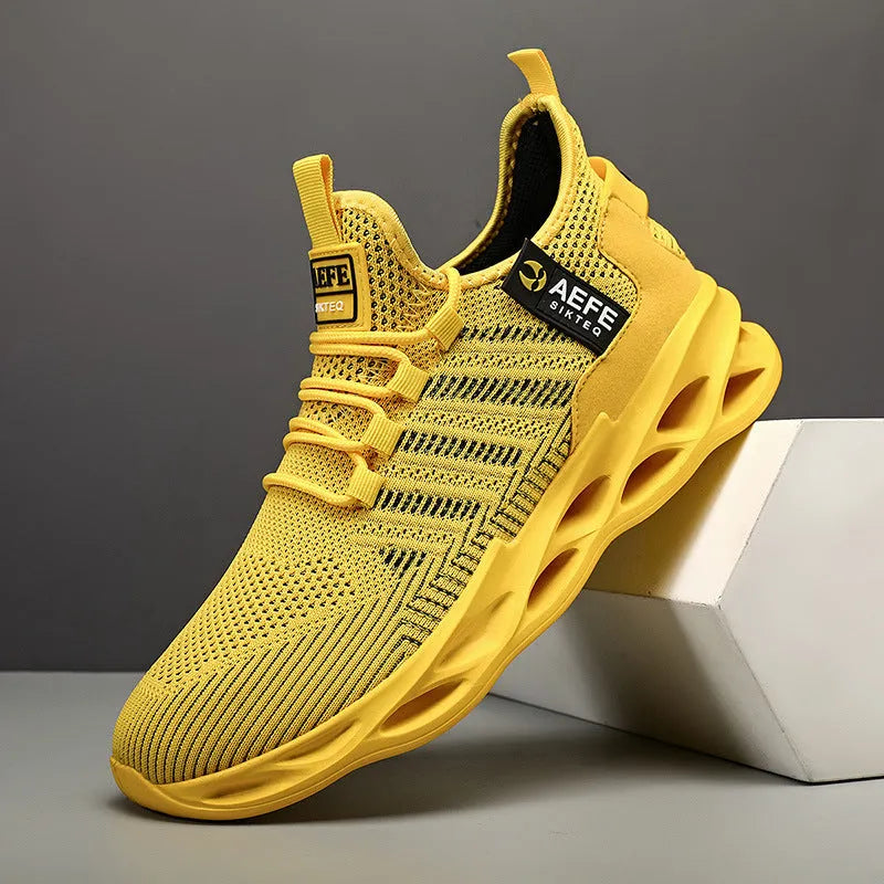 Men's black Korean style casual running shoes with mesh upper and cross strap details