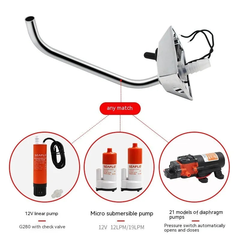 Electronic control RV faucet with 316 stainless steel construction and rotating design
