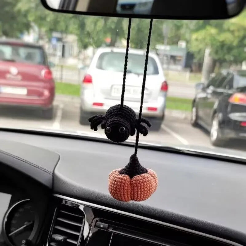 Hand-woven plush automobile hanging ornament with cartoon design for car interior decoration