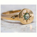 Gold adjustable opening ring with star shape and oval asterism zircon, zinc alloy