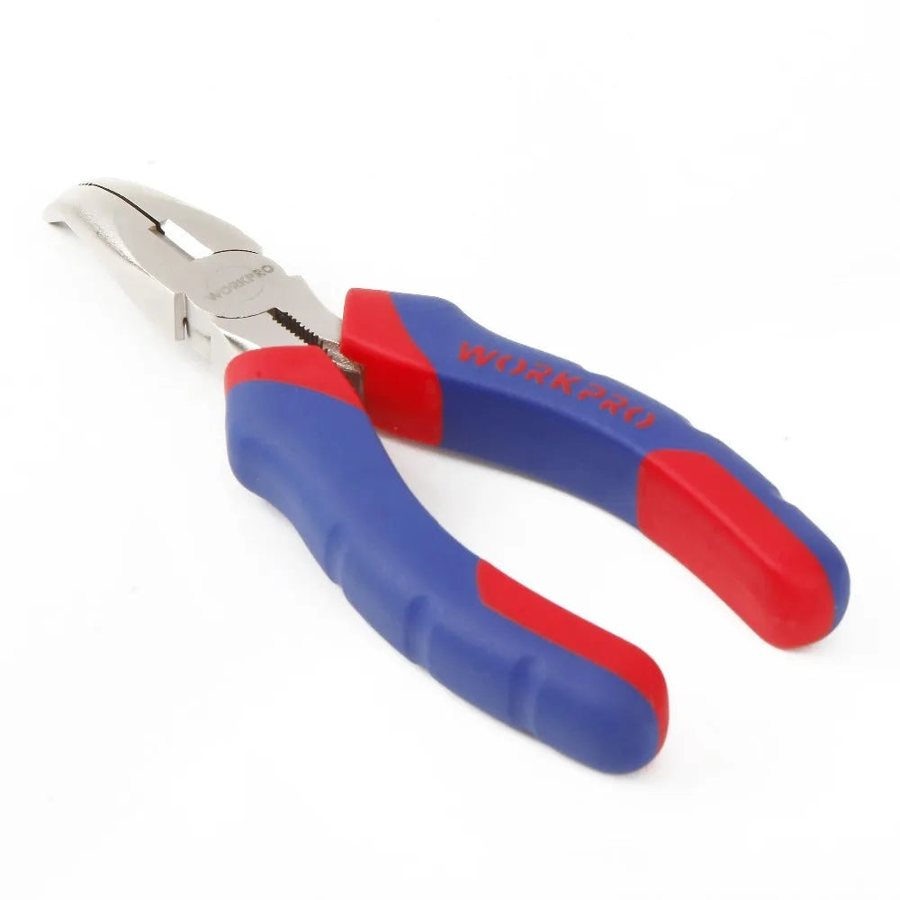 Blue double-colour handle curved nose pliers with 150mm length and 20mm jaw section