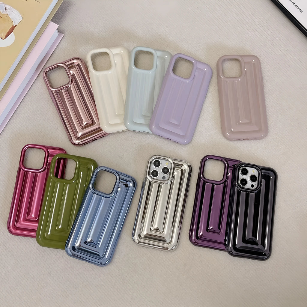 TPU electroplated three-dimensional striped phone case for iPhone 11–14 series in cream white colour
