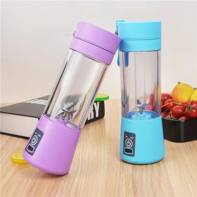 Mini USB electric fruit juicer with stainless steel blade in pink colour