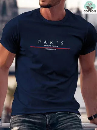 Men's loose fit short-sleeved t-shirt with a printed design on pure cotton fabric.