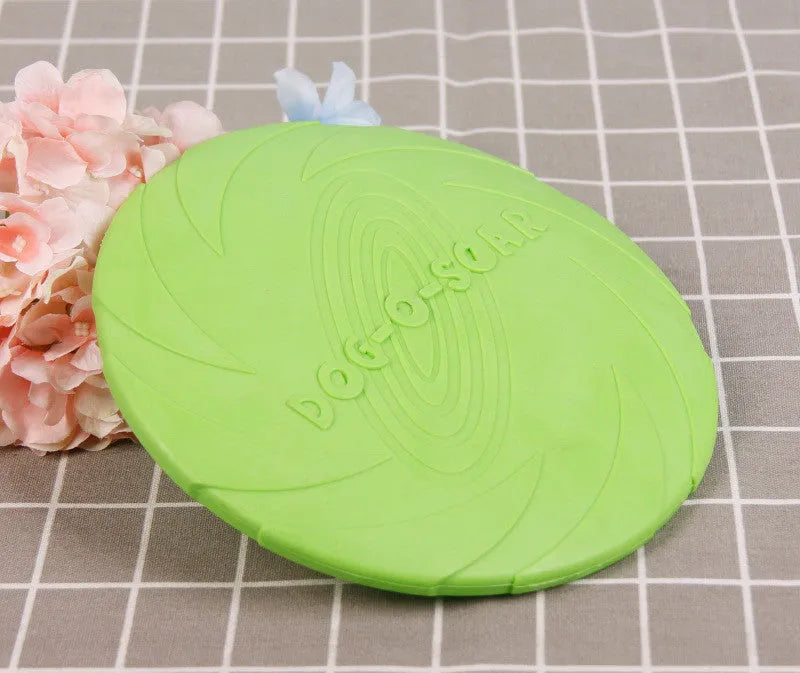 Dog anti-bite training frisbee and interactive bite ring in orange and green plastic sizes medium large trumpet