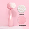 Three-piece facial skincare set showing a nylon brush and a coral fleece hair band in purple.