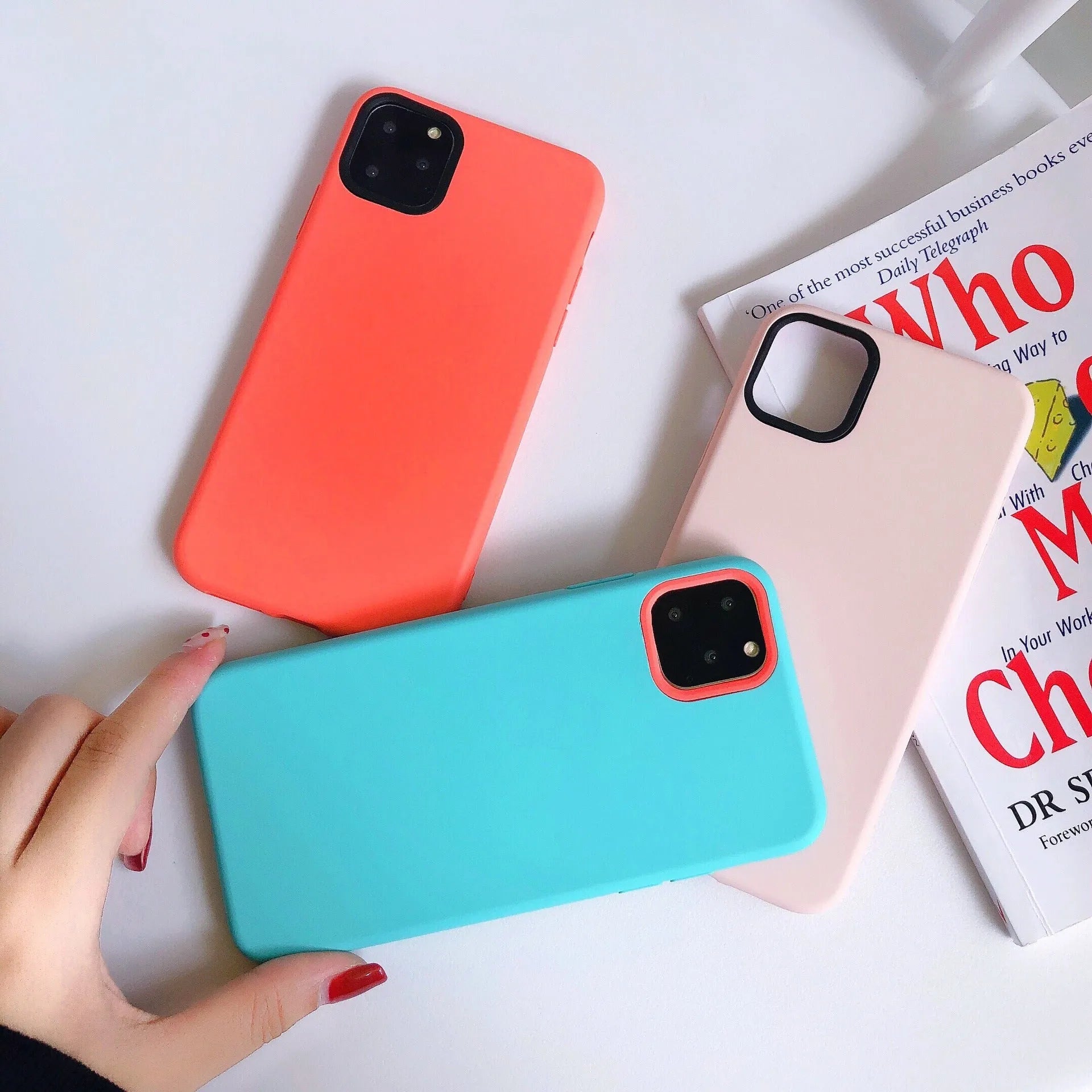 Silicone mobile phone case with liquid hand finish for iPhone 11, available in solid colours