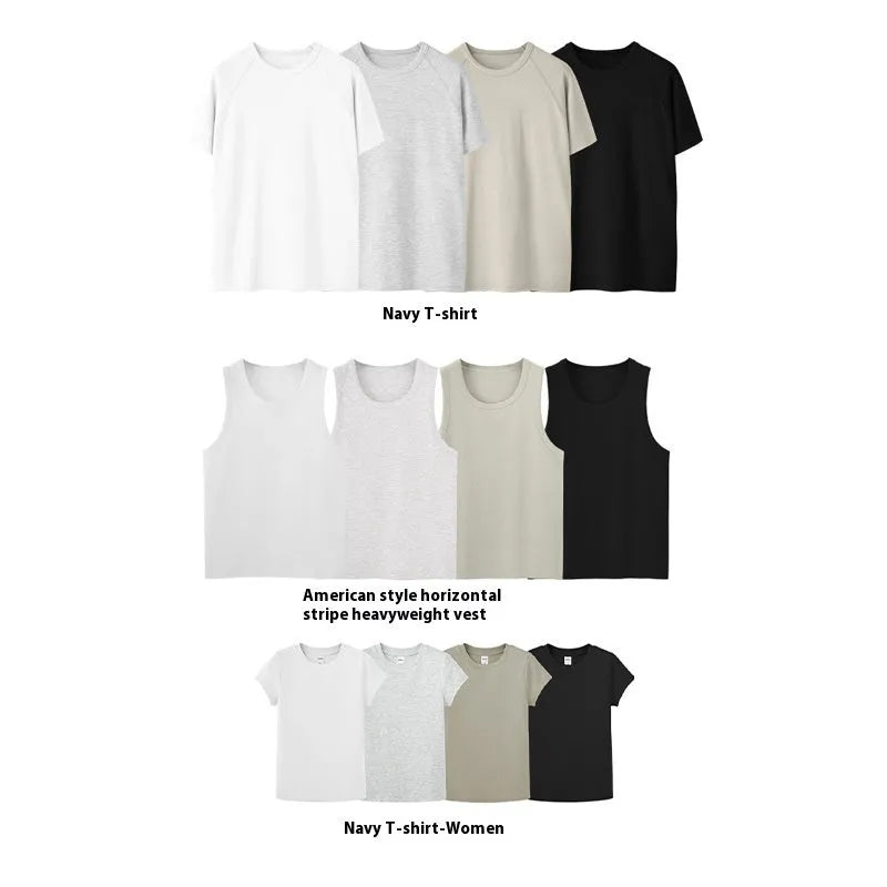 Slim fit stretch heavy t-shirt vest in active black colour on a model