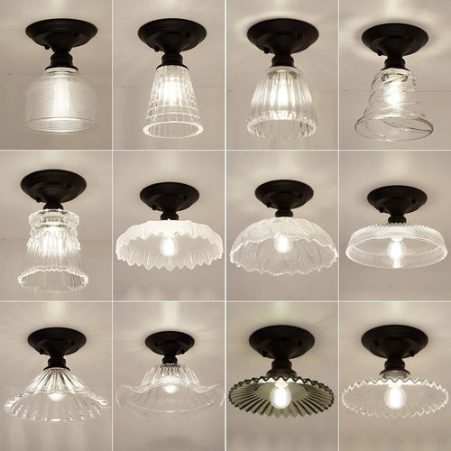 American retro-style single-head wall or ceiling lamp with clear glass cover for hallway lighting