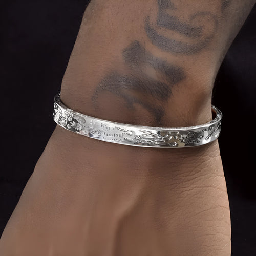 925 sterling silver graffiti bracelet for men, adjustable silver hip-hop retro design
