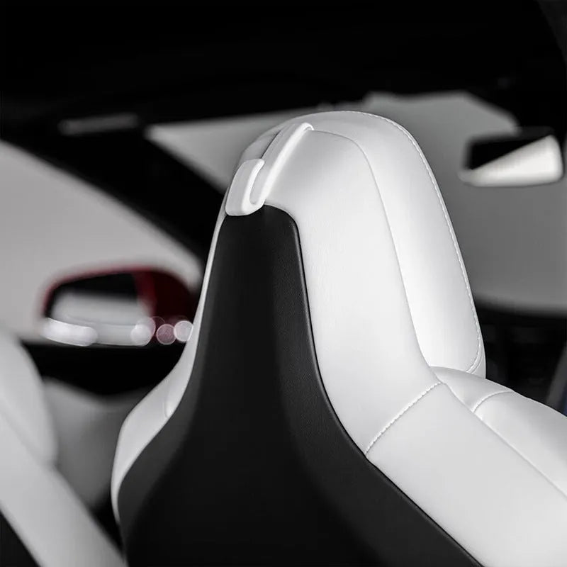 Metal car seat clothes hook for Tesla Model S and Model X, 26x20 cm, silver finish, designed for second-generation seat gap installation.
