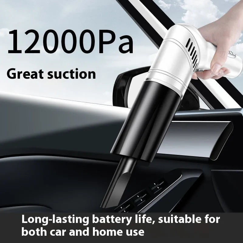 Handheld car vacuum cleaner in white or black, wireless 12000Pa or 12V wired 9000Pa, with tire pressure measurement function