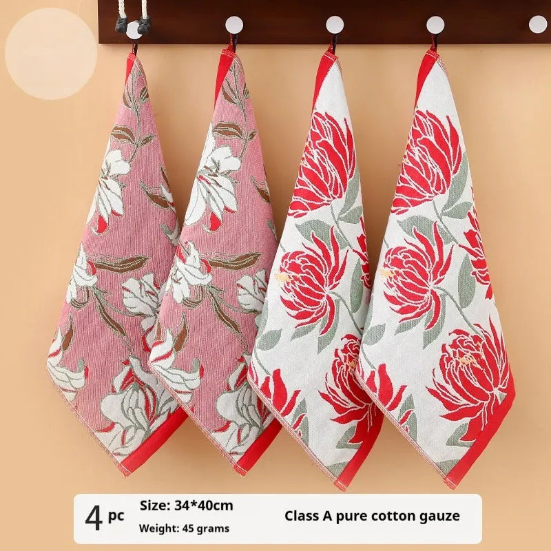 Pure cotton gauze square towel 40x34cm lint-free hanging handkerchief in assorted colours for kids and home use